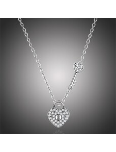 GRACE Silver Jewellery Stříbrný náhrdelník se zirkony Angilia - stříbro 925/1000,klíč a zámek
