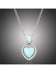 GRACE Silver Jewellery Stříbrný náhrdelník s modrým opálem Lidia - stříbro 925/1000, srdce