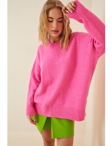 Happiness İstanbul Dámský růžový oversize pletený svetr