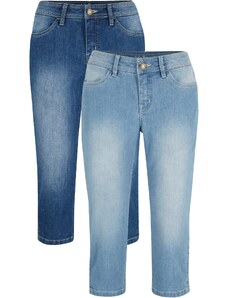 bonprix Strečové capri džíny (2 ks v balení) Modrá