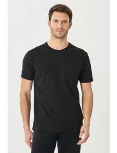 AC&Co / Altınyıldız Classics Pánské černé slim fit slim fit tričko se 100% bavlnou s kulatým výstřihem a kapsami.