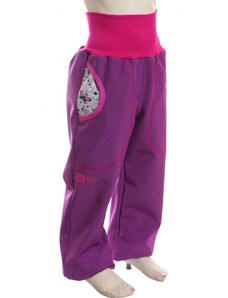 BajaDesign Jarní softshellové kalhoty holky, fialové + motýlci na šedé