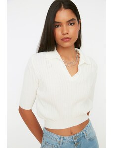 Pletené tričko Trendyol Ecru Crop Basic