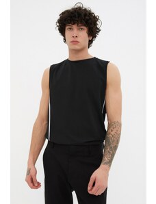 Trendyol Black Regular/Normal Fit Piping 100% Cotton Sleeveless T-Shirt/Athlete