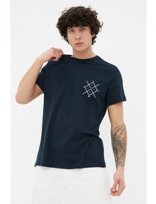 Trendyol Námořnická modrá Běžný / Normální Střih Logo Tištěné 100% bavlna Krátký rukáv Tričko
