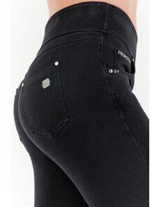 Freddy kalhoty N.O.W. YOGA v džínově černé s černým švem, slim fit, ohrnující pas