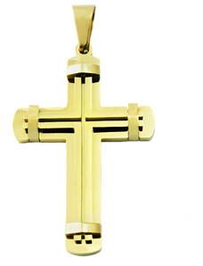BM Jewellery Přívěsek křížek 4,3 cm z chirurgické oceli zlatý S11303070