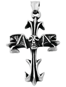 BM Jewellery Pánský přívěsek 5,2 cm z chirurgické oceli kříž s lebkou S11311070