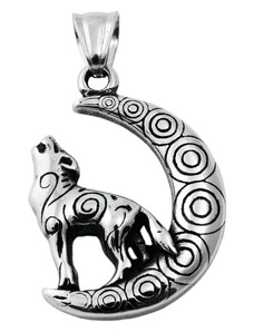 BM Jewellery Přívěsek vlk na měsíci 3,5 cm z chirurgické oceli S11316065