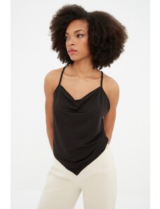 Trendyol Black Plunging Collar Rope Straps Flexible Crop Knitted Blouse