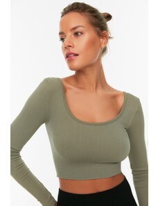 Trendyol Khaki Seamless/Seamless Crop Extra Stretchy Knitted Sports Top/Blouse
