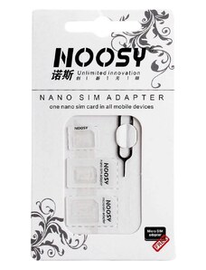 Noosy adaptér Nano Micro Sim 3v1 iPhone Set + klíč Bílá