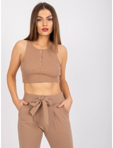 RUE PARIS CAMEL CROP TOP S KNOFLÍČKY RILEY --CAMEL BROWN Hnědá