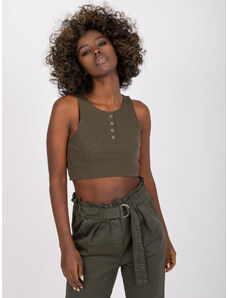 RUE PARIS KHAKI CROP TOP S KNOFLÍČKY RILEY --KHAKI