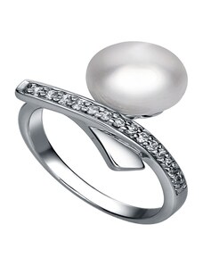 Stříbrný prsten s perlou a zirkony 58