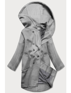 ROSSE LINE Šedý dámský kabát plus size s kapucí (2728)