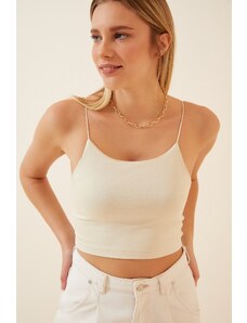 Happiness İstanbul Women's Herbal Cream Knitted Bustier with Thread Straps