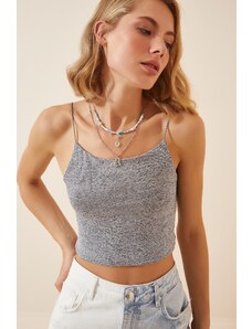 Happiness İstanbul Women's Gray Melange Knitted Bustier with Thread Straps