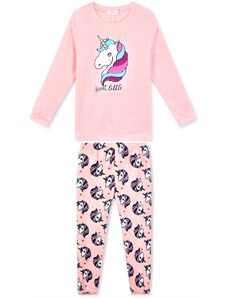 KUGO-Dívčí plyšové pyžamo Jednorožec s duhovou hřívou světle růžové