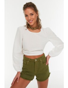 Trendyol White Long Sleeve Beach Blouse with Back Detail