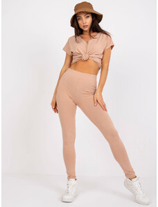 Fashionhunters Camel dámské legíny z bavlny Brigitte basic