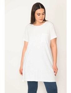 Şans Women's Large Size White Cotton Fabric Peto Pocket Tunic