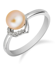 Stříbrný prsten s perlou v srdíčku a zirkony - Meucci SP51R