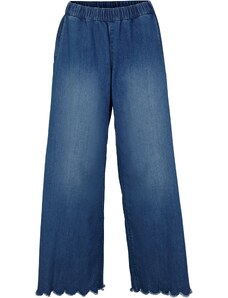 bonprix Extra široké džíny bez zapínání se zvlněnými lemy Modrá