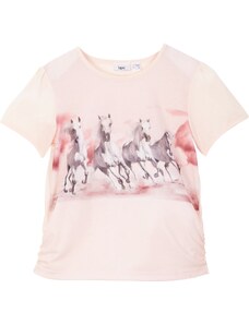 bonprix Dívčí tričko s fotografickým potiskem koně Růžová