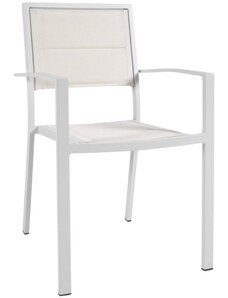 Bílá kovová zahradní židle Kave Home Sirley s látkovým sedákem