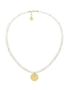 Manoki Perlový náhrdelník Barbara Gold - chirurgická ocel, sladkovodní perla