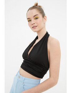 Trendyol Black Halterneck Knitted Blouse with Crop Fitted/Straighten