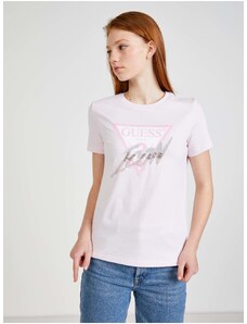 Světle růžové dámské tričko Guess - Dámské