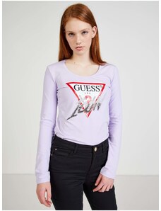 Světle fialové dámské tričko s potiskem Guess - Dámské