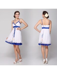 Ever Pretty krátké bílé společenské šaty s modrým lemováním