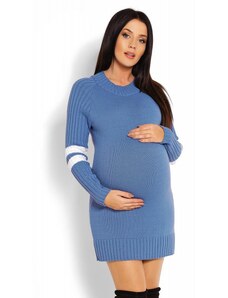 ProMamku Těhotenské modré šaty s polorolák a pruhy na rukávu