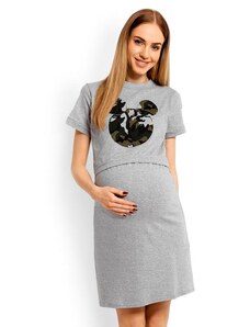 ProMamku Mateřská bavlněná noční košile s krmným panelem ve světle šedé barvě - mickey