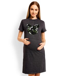 ProMamku Tmavě šedá bavlněná noční košile s krmným panelem pro maminky - mickey