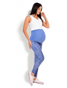 ProMamku Těhotenské legíny s břišním panelem JEANS LOOK v modré barvě