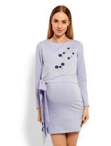 ProMamku Těhotenské a kojící šaty s vyšívanými květinami a mašlí v modré barvě