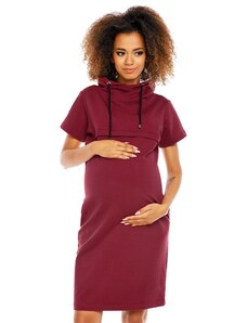 ProMamku Vínové těhotenské a kojící šaty s krátkým rukávem