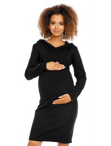 ProMamku Černé těhotenské a kojící šaty s kapucí