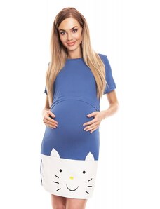 ProMamku Modrá materská nočná košeľa mačka s kŕmnym panelom