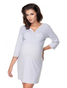 ProMamku Těhotenská a kojící noční košile na krmení s knoflíky na hrudi a 3/4 rukávy ve světle šedé barvě