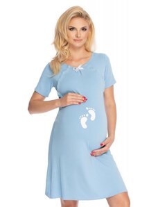 ProMamku Noční těhotenská a kojící košile s dětskými nohama na břiše v modré barvě