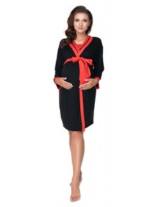 ProMamku Těhotenský set noční košile a župana v černé barvě s červeným lemem