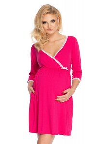 ProMamku Dámská růžová těhotenská a kojící noční košile s 3/4 rukávem a ozdobnou krajkou