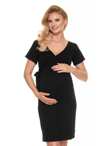 ProMamku Černé přiléhavé těhotenské šaty s vázáním a výstřihem ve tvaru V