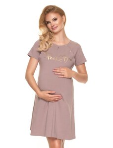 ProMamku Těhotenská a kojící noční košile v béžové barvě s nápisem