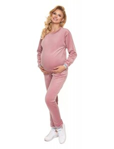 ProMamku Dámská velurová noční souprava v růžové barvě pro těhotné